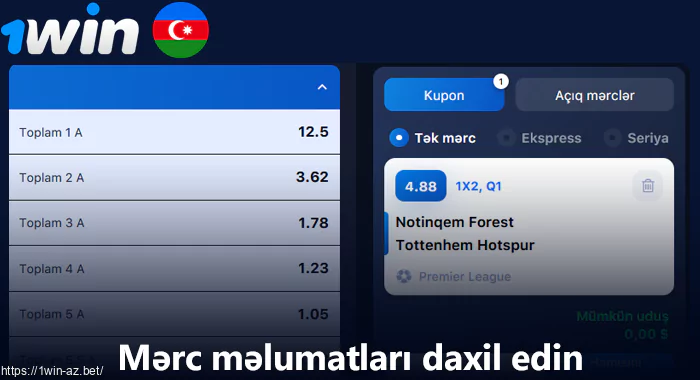 1Win üçün mərc vərəqini doldurun